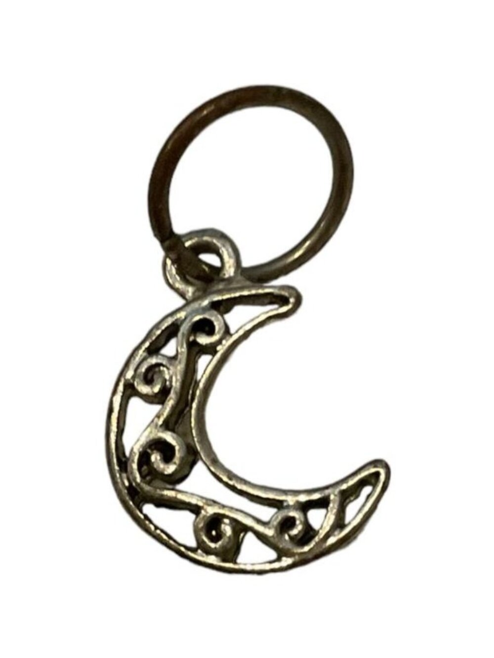 Boho Silver Filigree Crescent Moon Charm Vintage Celestial Pendant Witchy Goth